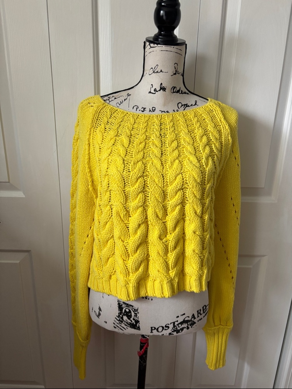 Anthropologie Free People Sandre bright yellow chunky knit sweater sz small - Picture 3 of 11